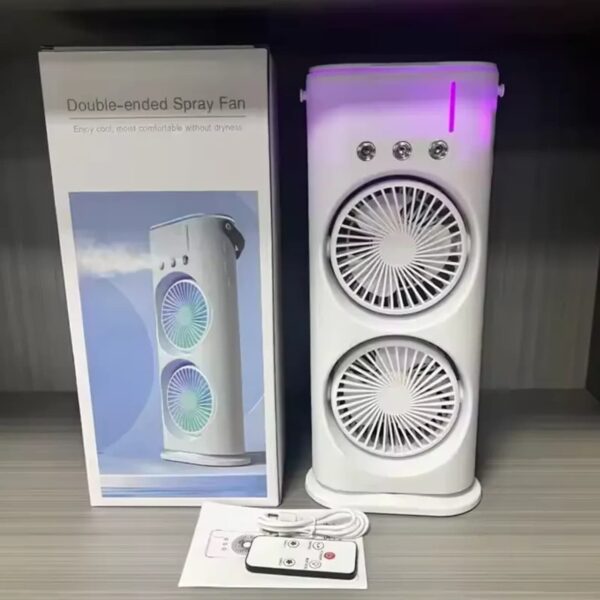 Double-Ended Cooling Mist Fan – USB Rechargeable Portable Mini Fan with Spray & LED Light